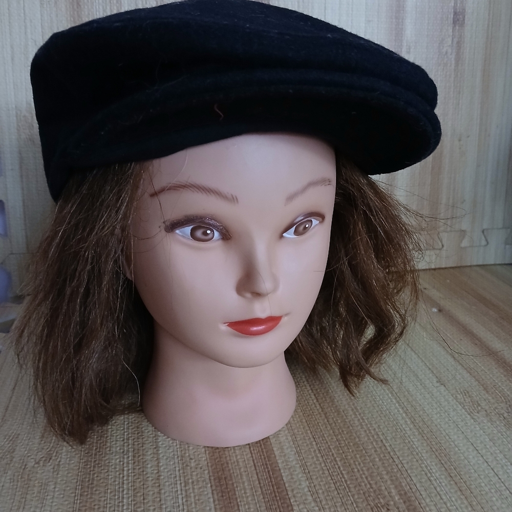 Chaps Ralph Lauren Hat Cap S/M Black  Wool Beret Classic Professor Golf Nwt